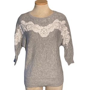 Loft Dolman Quarter Sleeve Sweater Knit with Lace Front Detail Size XS